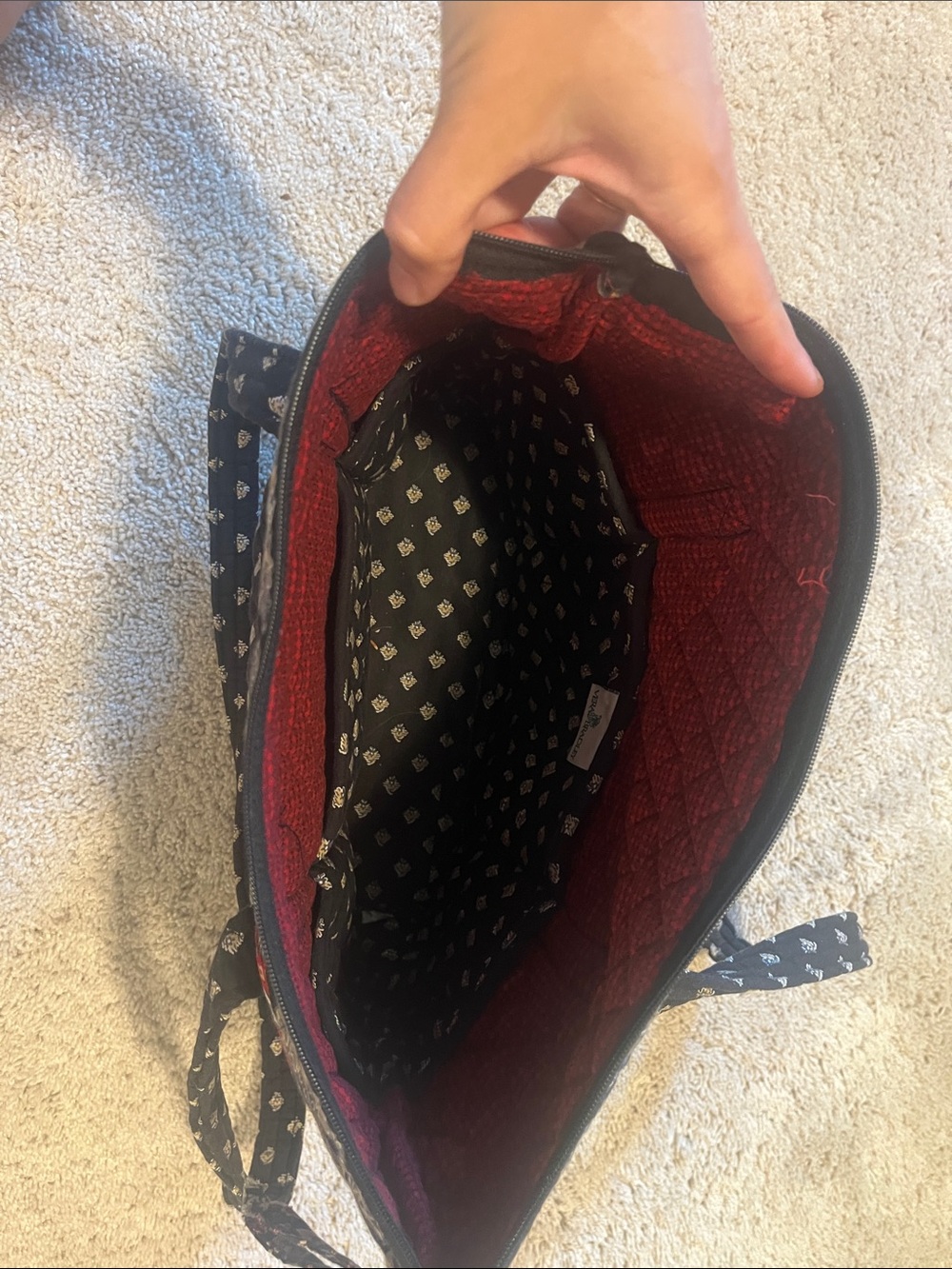 Vera Bradley Navy Floral Quilted Tote with Red Trim - Picture 2 of 3